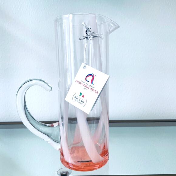 Di Murano ALESSANDRO COPPOLA Glass Pitcher 34oz Pink & White Stripe Italy NEW - Picture 10 of 14